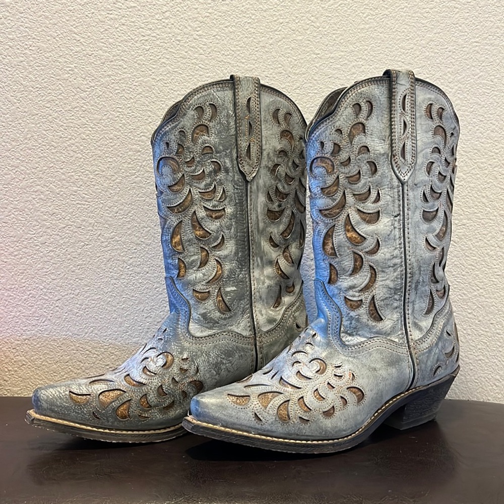 Leather Printed Design Cowboy Boots